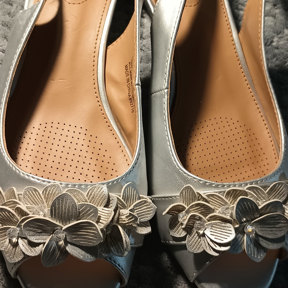 Chic Silver Floral Women's Heels